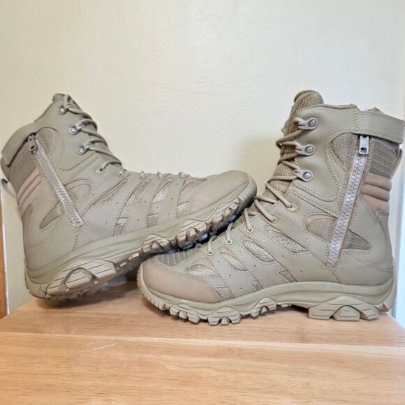 Merrell Moab 3 8" Tactical Waterproof Zip Boots Dark Coyote Tan J004107 Men's 11 - Picture 4 of 7